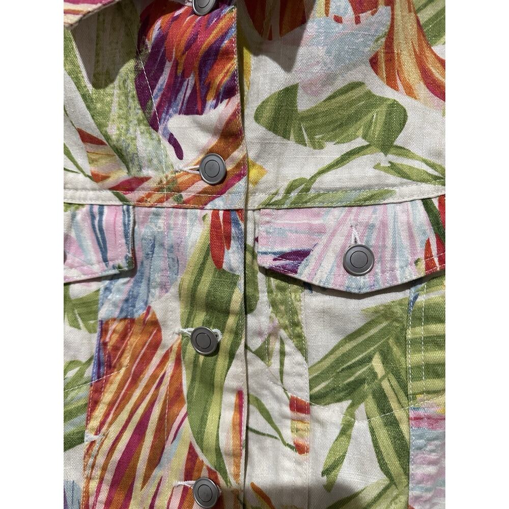 Chicos Floral Tropical Hawaiian Print Linen Blend Button Up Jacket Size 1 - Picture 5 of 11